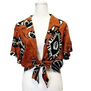 Vintage Virgo II 80s Tie Front Crop Shirt fire red orange Short Sleeve sz 0